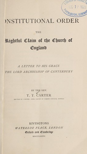 Constitutional order the rightful claim of the Church of England