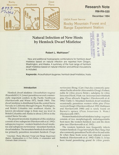 Natural infection of new hosts by hemlock dwarf mistletoe