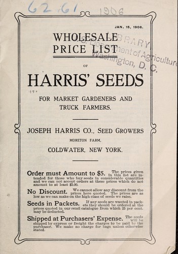 Wholesale price list of Harris' seeds for market gardeners and truck farmers