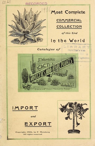 Catalogue of cacti novelties, odd and rare plants a specialty