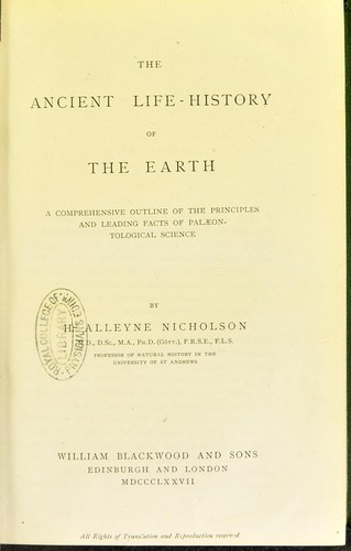 The ancient life-history of the earth : a comprehensive outline of the principles and leading facts of palaeontological science