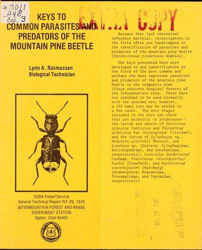 Keys to common parasites and predators of the mountain pine beetle
