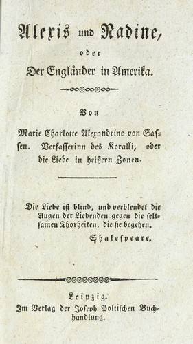 Alexis und Nadine, oder, Der Engl©Þnder in Amerika
