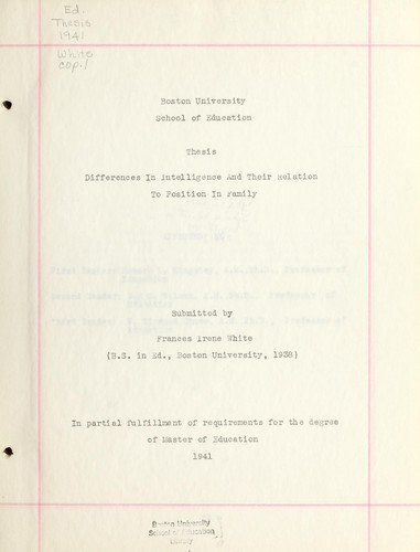 Differences in intelligence and their relation to position in family