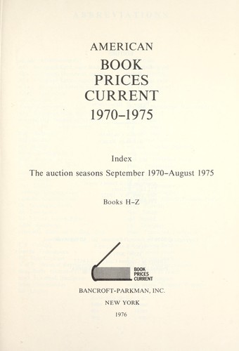 American Book Prices Current Index 1970-1975, Two Volumes