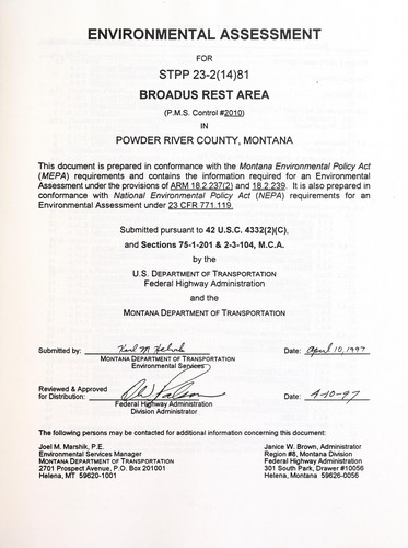 Environmental assessment for STPP 23-2(14)81 Broadus Rest Area (P.M.S. control#2010) in Powder River County, Montana
