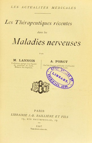 Les th©♭rapeutiques r©♭centes dans les maladies nerveuses