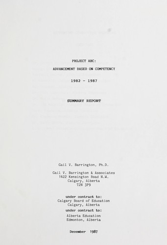 Project ABC, advancement based on competency 1982-1987
