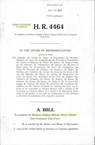 A bill to establish the Medicare Eligible Military Retiree Health Care Consensus Task Force