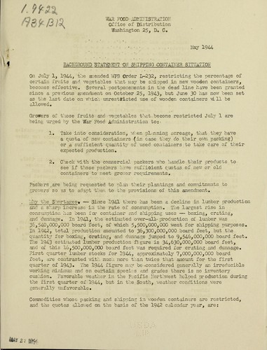 Background statement on shipping container situation