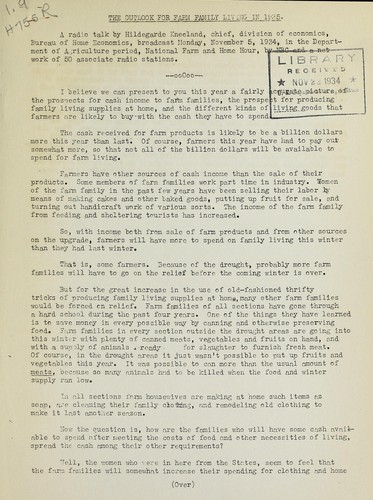 The outlook for farm family living in 1935