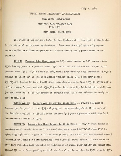 National Farm Program data, 1932-1940