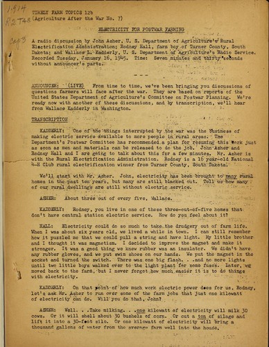 Electricity for postwar farming