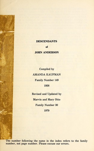 Descendants of John Anderson and Lovina Hochstetler