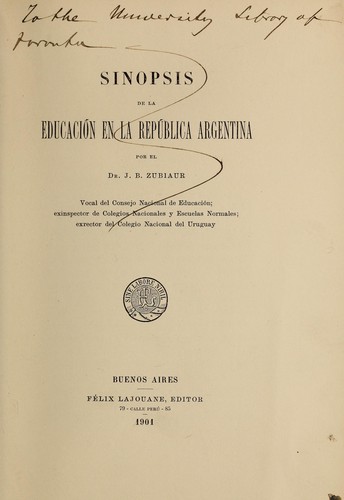 Sinopsis de la educacion en la Republica Argentina