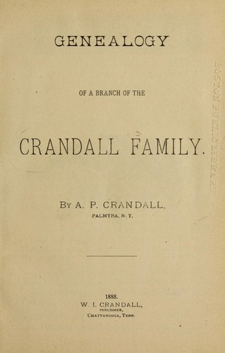 Genealogy of a branch of the Crandall family