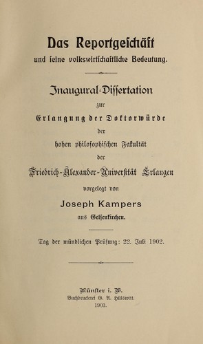 Das reportgeschäft und seine volkswirtschaftliche bedeutung ..