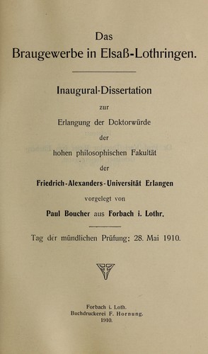 Das Braugewerbe in Elsasz-Lothringen