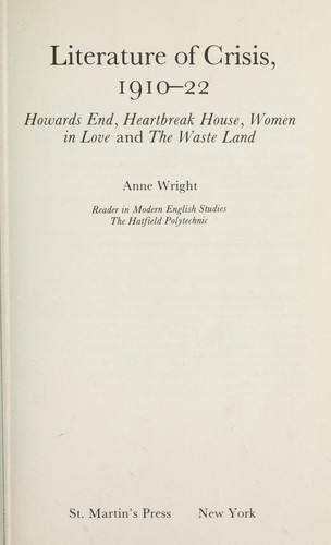 Literature of crisis, 1910-22