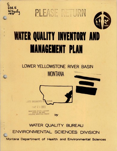 Water quality inventory and management plan, Lower Yellowstone Basin, Montana