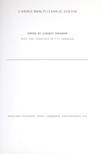 A source book in classical analysis