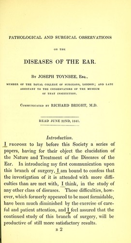 Pathological and surgical observations on the diseases of the ear