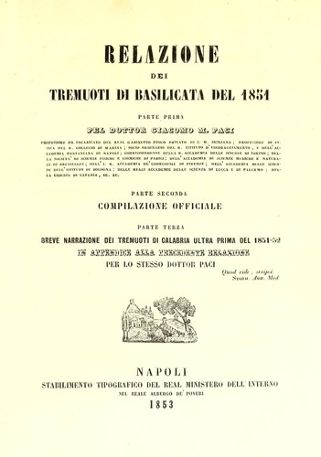 Relazione dei tremuoti di Basilicata del 1851