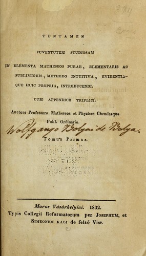 Tentamen juventutem studiosam in elementa matheseos purae, elementaris ac sublimioris, methodo intuitiva, evidentiaque huic propria, introducendi