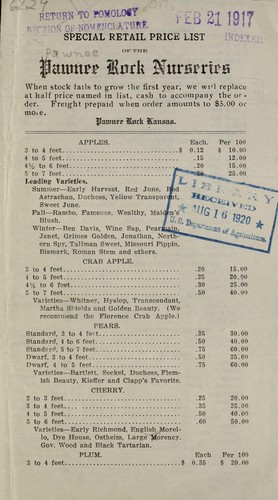 Special retail price list of the Pawnee Rock Nursery