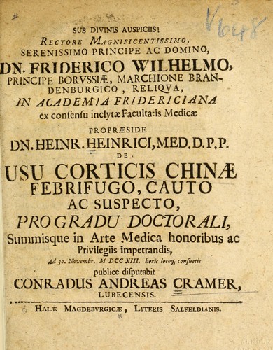 De usu corticis chinae febrifugo, cauto ac suspecto