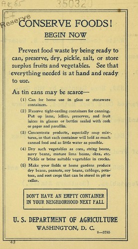 Conserve foods. Begin now