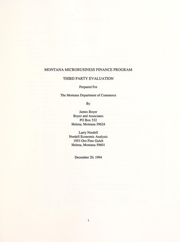 Montana Microbusiness Finance Program third party evaluation
