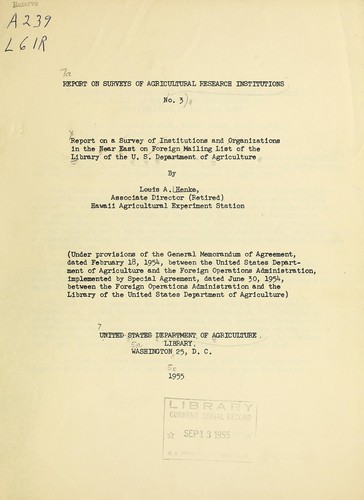 Report on surveys of agricultural research institutions no. 3