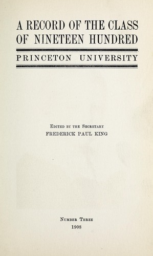 A record of the class of nineteen hundred, Princeton University