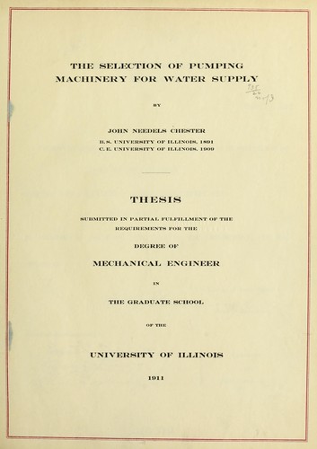 The selection of pumping machinery for water supply