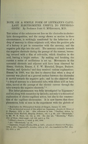 Note on a simple form of Lippmann's capillary electrometer useful to physiologists