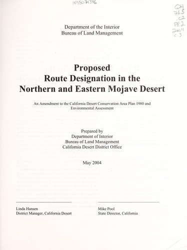 Proposed route designation in the northern and eastern Mojave Desert