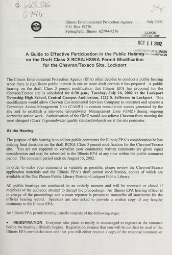 A guide to effective participation in the public hearing on the draft Class 3 RCRA/HSWA permit modification for Chevron/Texaco Site, Lockport