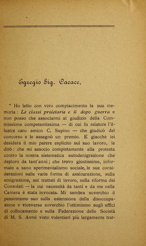 Le classi proletarie e il dopo-guerra