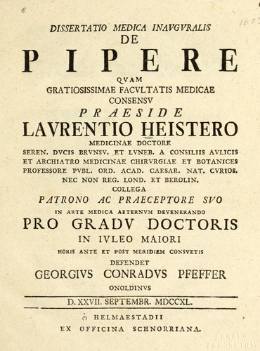 Dissertatio medica inauguralis de Pipere