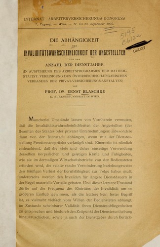 Die Abha ngigkeit der Invalidita tswahrscheinlichkeit der Angestellten von der Anzahl der Dienstjagre