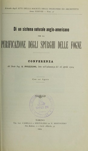 Di un sistema naturale anglo-americano per la purificazione degli spurghi delle fogne