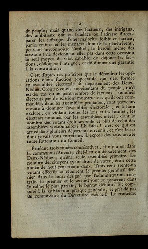 Observations de Demoor, de pute  des Deux-Ne  thes, sur les ope rations des deux fractions de l'assemble e e lectorale de ce de partement