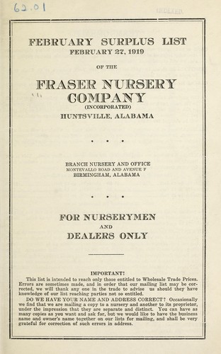 February surplus list of the Fraser Nursery Company (Incorporated)