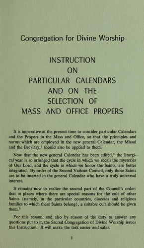 Instruction on particular calendars and on the selection of mass and office propers, June 24, 1970