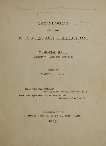 Catalogue of the W.P. Wilstach collection