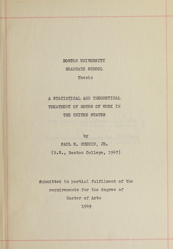 A statistical and theoretical treatment of hours of work in the United States