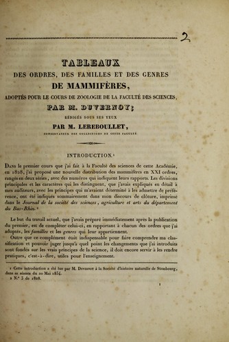 Tableaux des ordres, des familles et des genres de mammif©·res