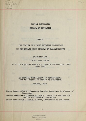 The status of girls' physical education in the public high schools of Massachusetts