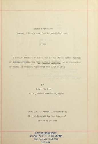 A content analysis of key issues of the United States chamber of commerce publication "The nation's business" as an indication of trends in business philosophy from 1912 to 1951